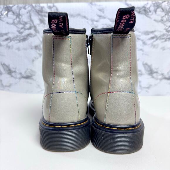 Dr Marten’s Junior 1460 Sparkle Rays Lace Up Combat Boots Girls Size 4 Silver - Picture 5 of 14